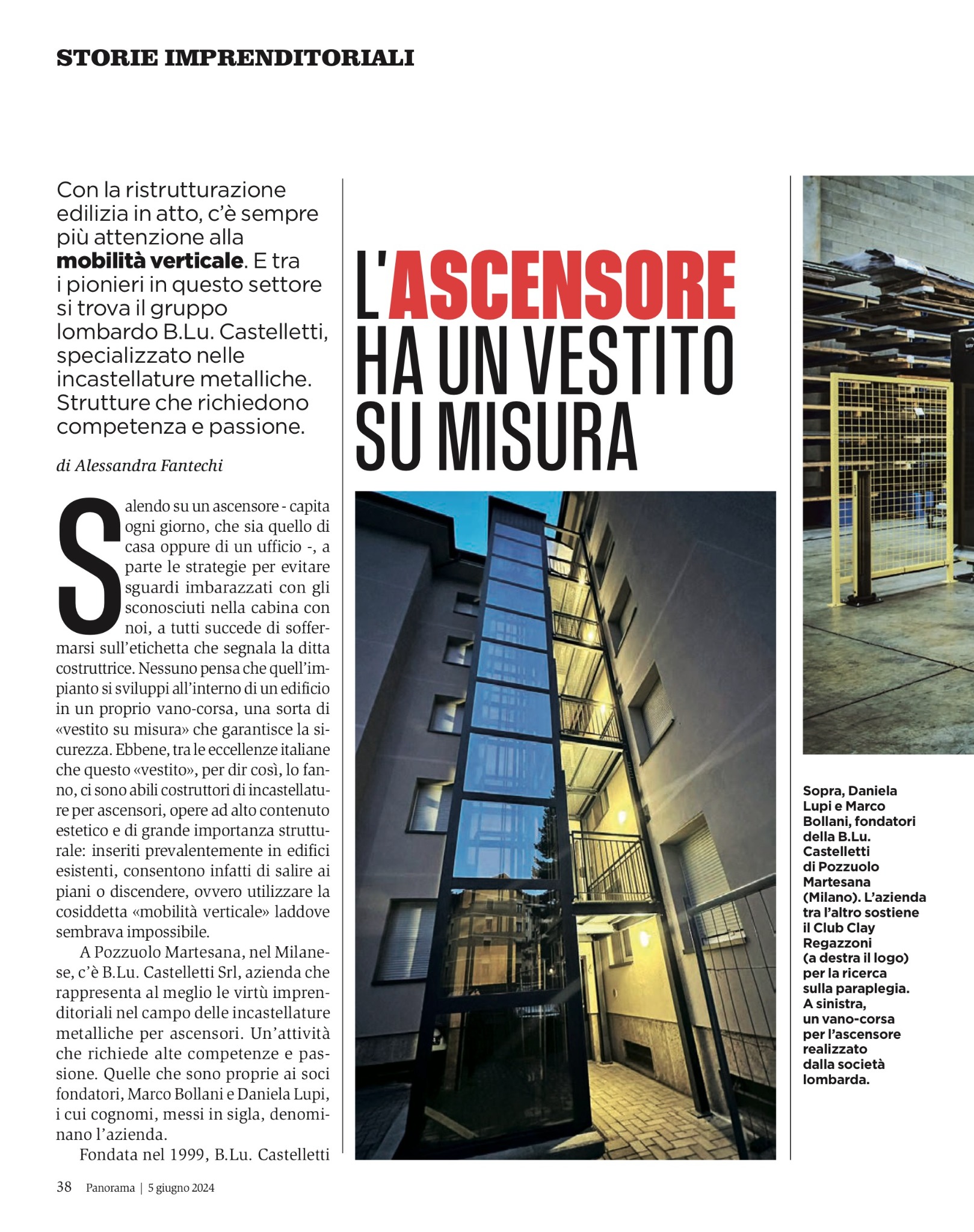 Prima pagina dell’articolo: L’ascensore ha un vestito su misura