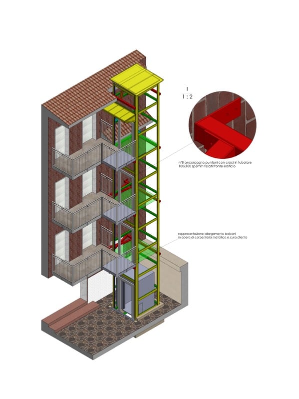 Progetto tridimensionale di un castelletto per ascensore